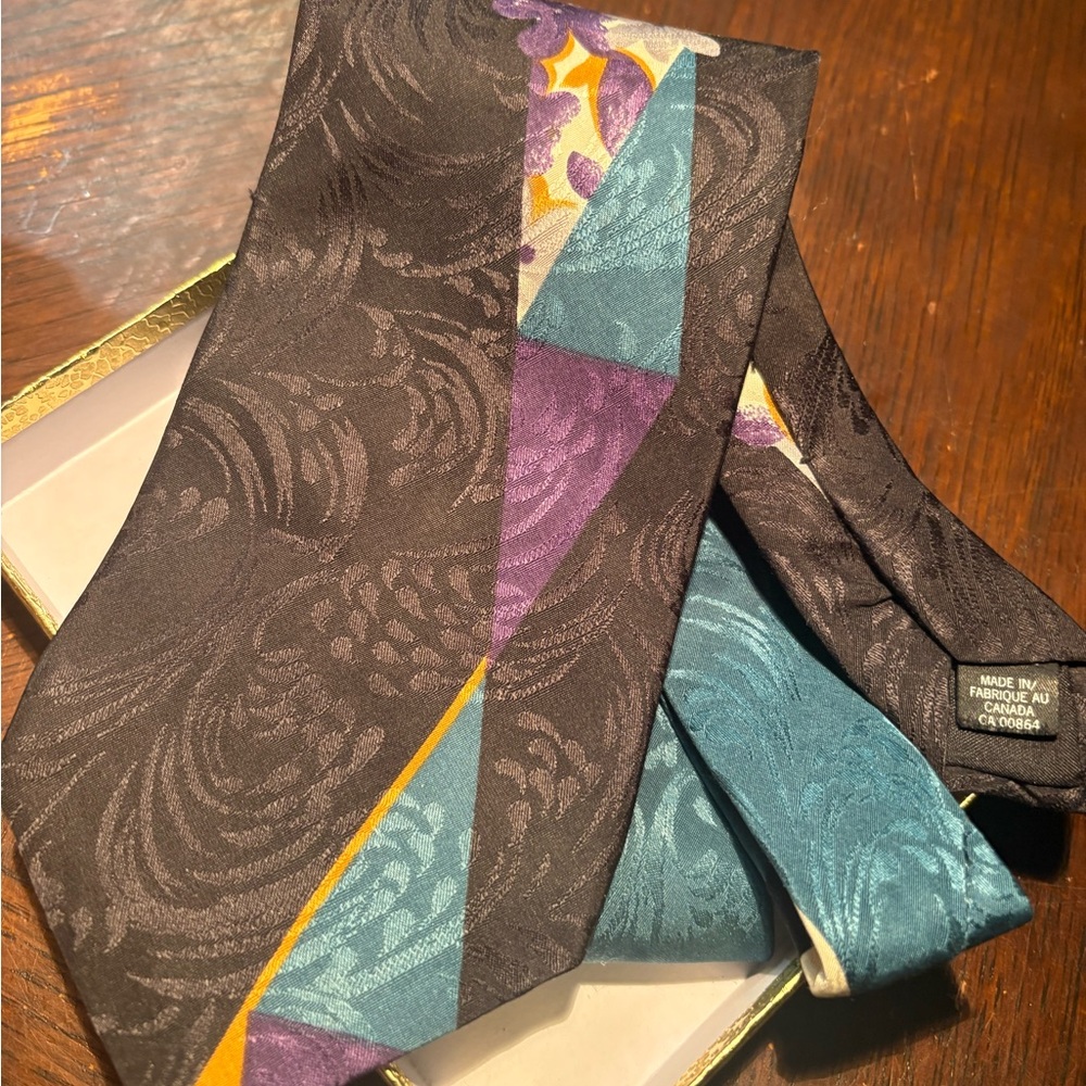 Doma Black and Teal Geometric Tie